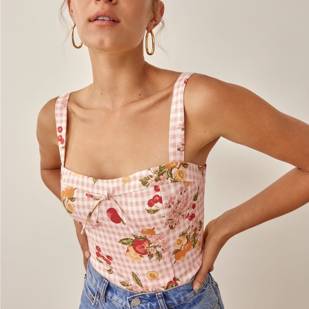 Reformation Pink Floral Crop Top